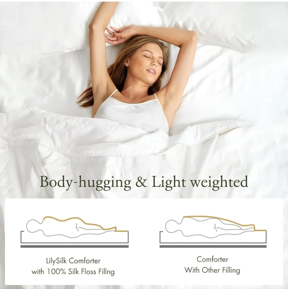 LilySilk 100% Silk Duvet/Comforter, White, for Four Season Machine Washable King